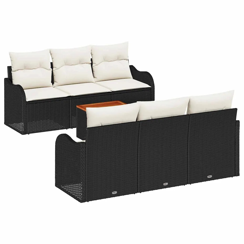 Set Divano da Giardino 7 pcs Nero e Crema polyrattan 3356066