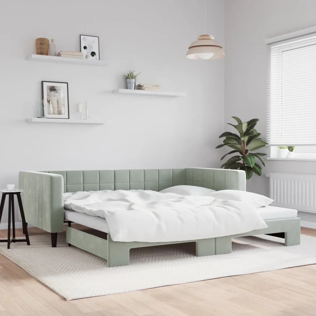 Divano Letto con Letto Estraibile-Sofa Letto-Daybed Grigio Chiaro 100x200 Velluto 279931