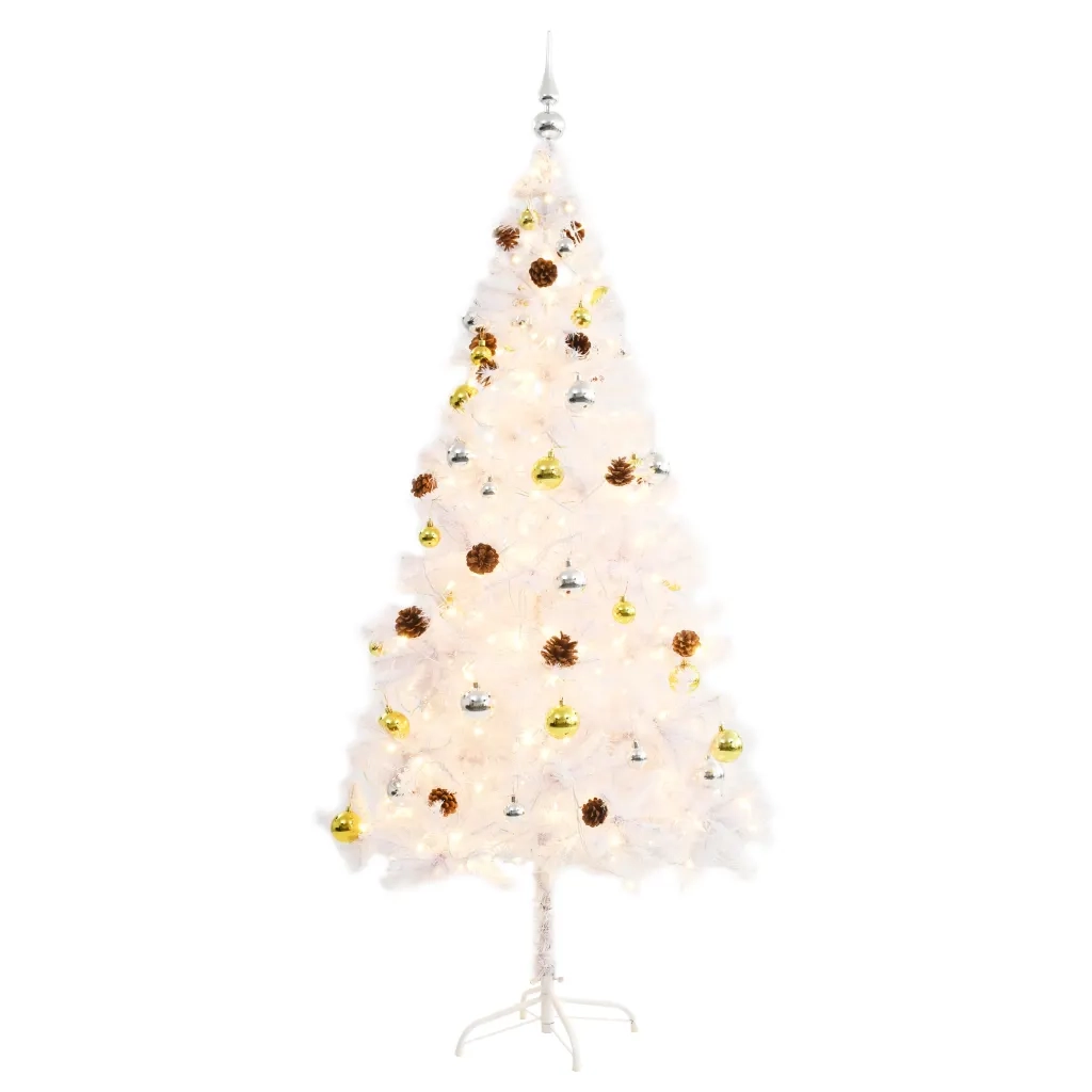 Albero di Natale Artificiale con Palline e LED 180 cm Bianco