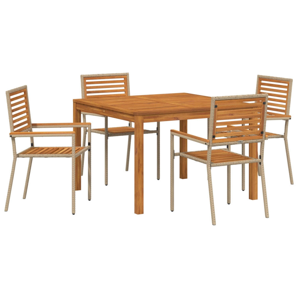 Set da Pranzo da Giardino  5 Pezzi Beige Polyrattan Acacia