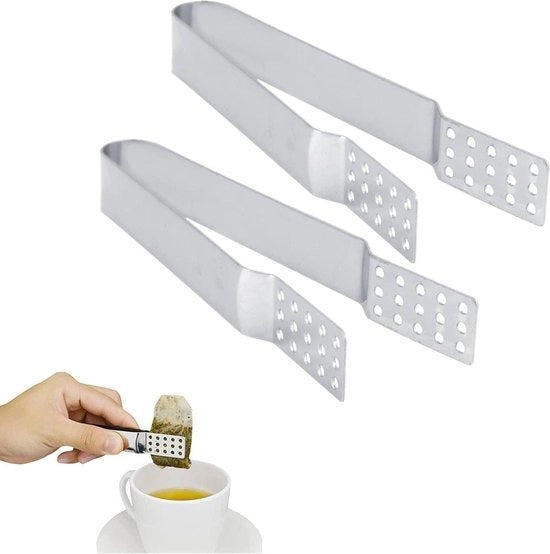 Due pezzi di supporto per alimenti in acciaio inossidabile miniatura, clip zeef, metallico, dimensioni 13,5x2x2cm