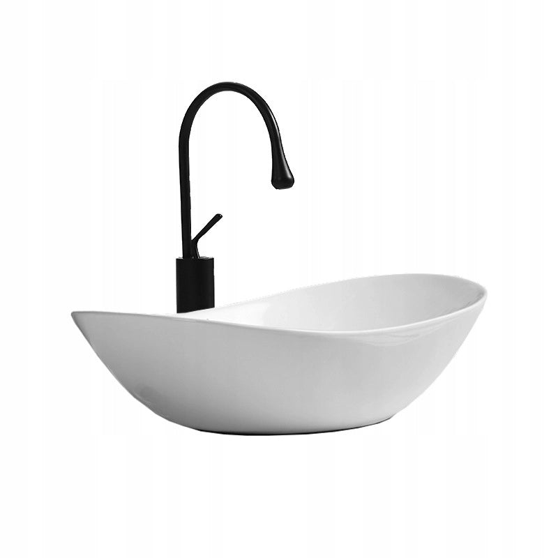 Lavabo ovale da appoggio in ceramica bianca lucida