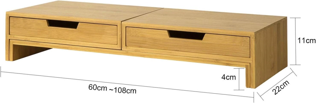 Supporto monitor pc da scrivania per 2 monitors angoli girevole con 2 cassetti e gomma antiscivolo in legno massello di bambù BBF04-N