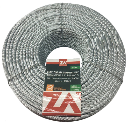 CORDINO IN ACCIAIO ZINCATO 72 FILI,DIAMETRO MM.5 ROTOLO DA 100 METRI FUNE CAVETTO CORDA