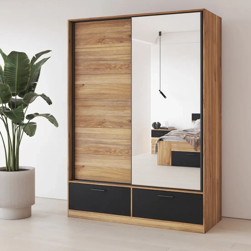 Armadio EOS 2 porte scorrevoli con specchio e chiusura silenziosa 150 cm