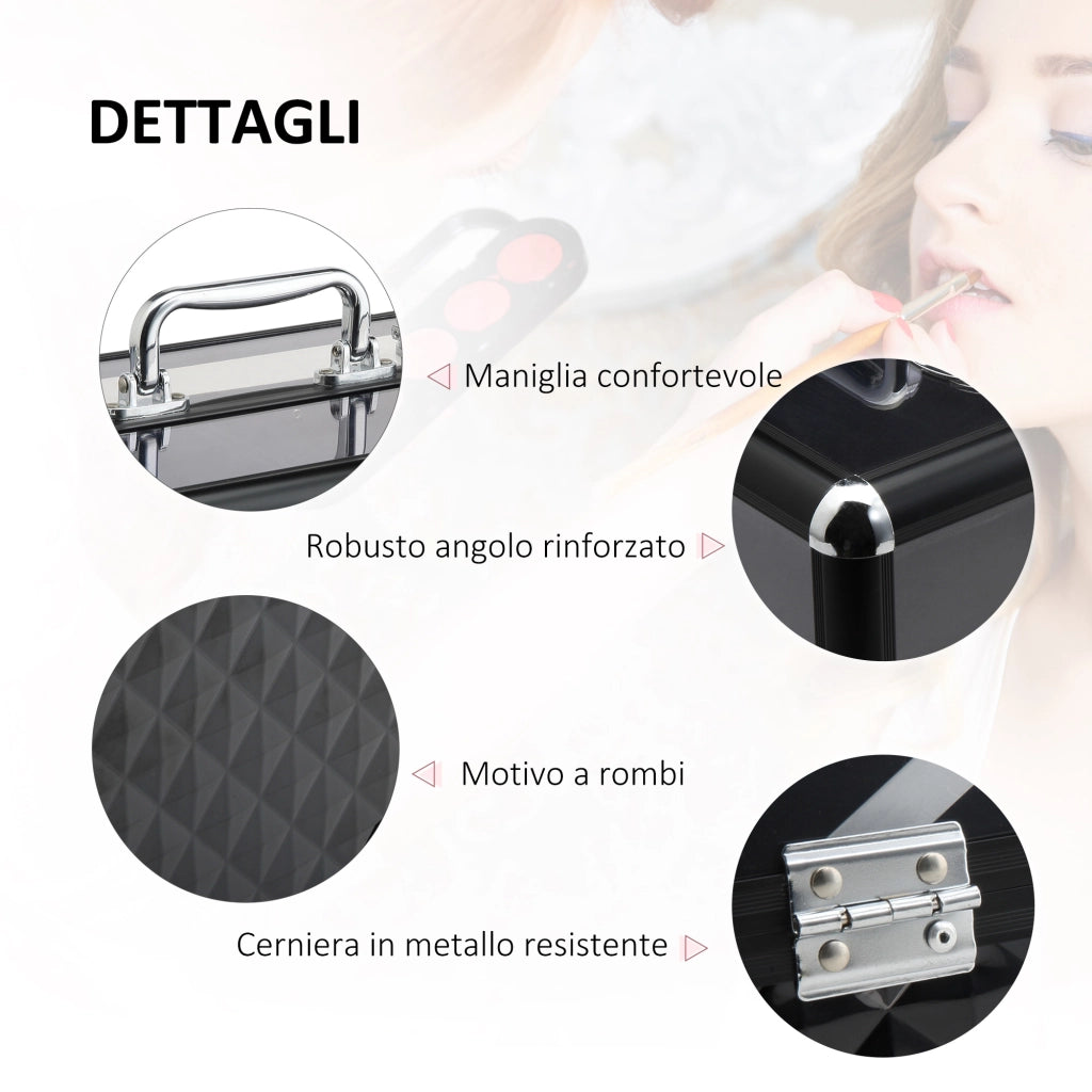 EasyComfort Valigetta Porta Trucchi Professionale da Viaggio, Valigetta Trucchi con Vassoi Estraibili e Serratura, per Makeup Beauty Case Donna Viaggio, 30x18.5x22 cm, Nero