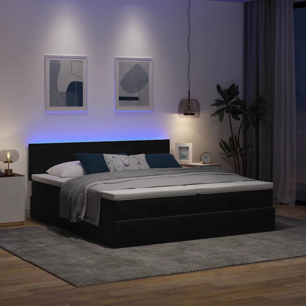 Struttura Letto Pouf con Materassi Nero 200x200 cm Velluto 3312913