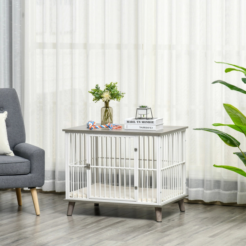 Cuccia per Cani Trasportabile ¨C zephmum ¨C Legno Acciaio Bianco Grigio 86x60x70