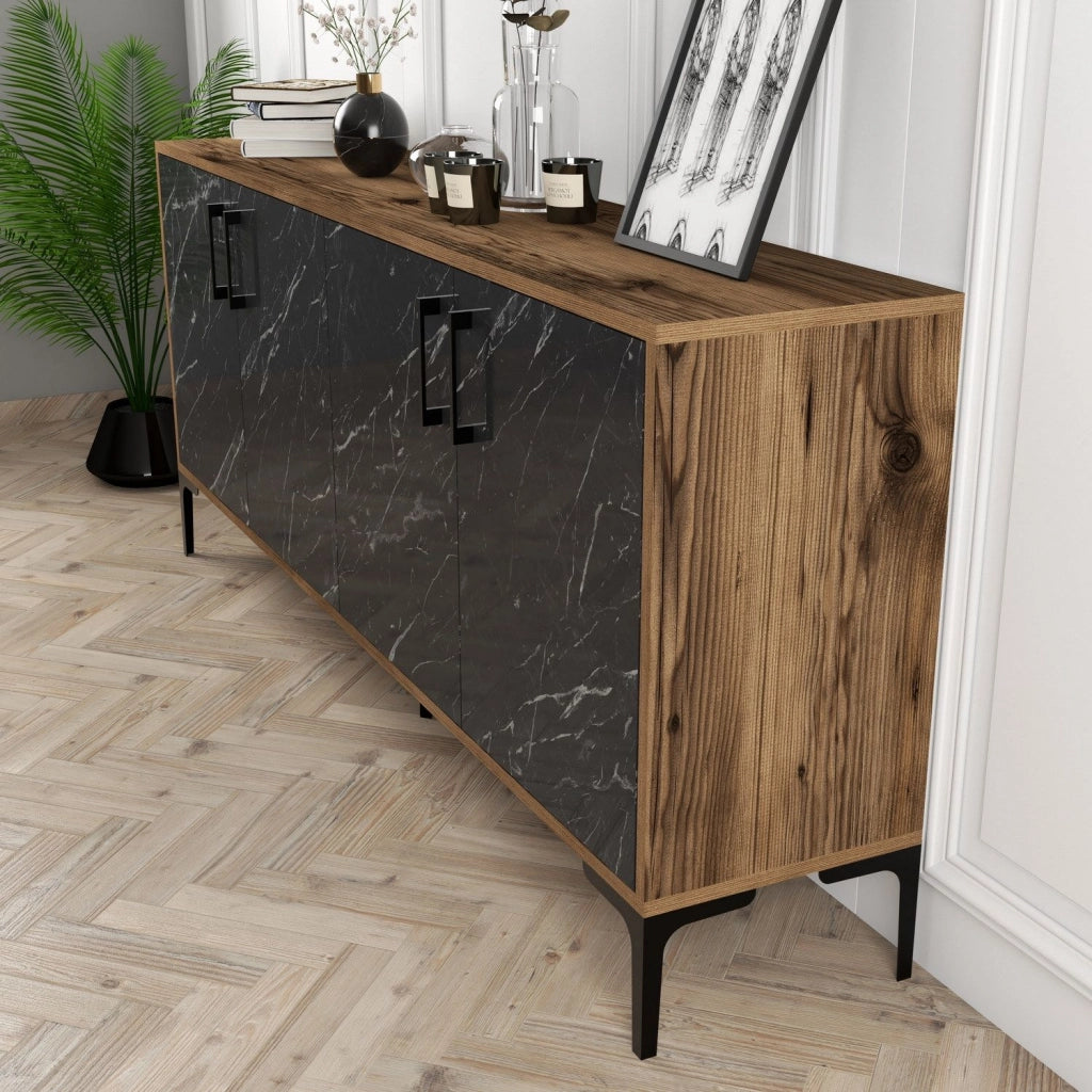 Madia Pollein, Credenza 2 Ripiani, 180x35x78h cm Nero Marmo