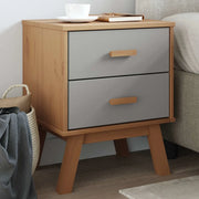 Comodino OLDEN Grigio e Marrone in Legno Massello di Pino 358583
