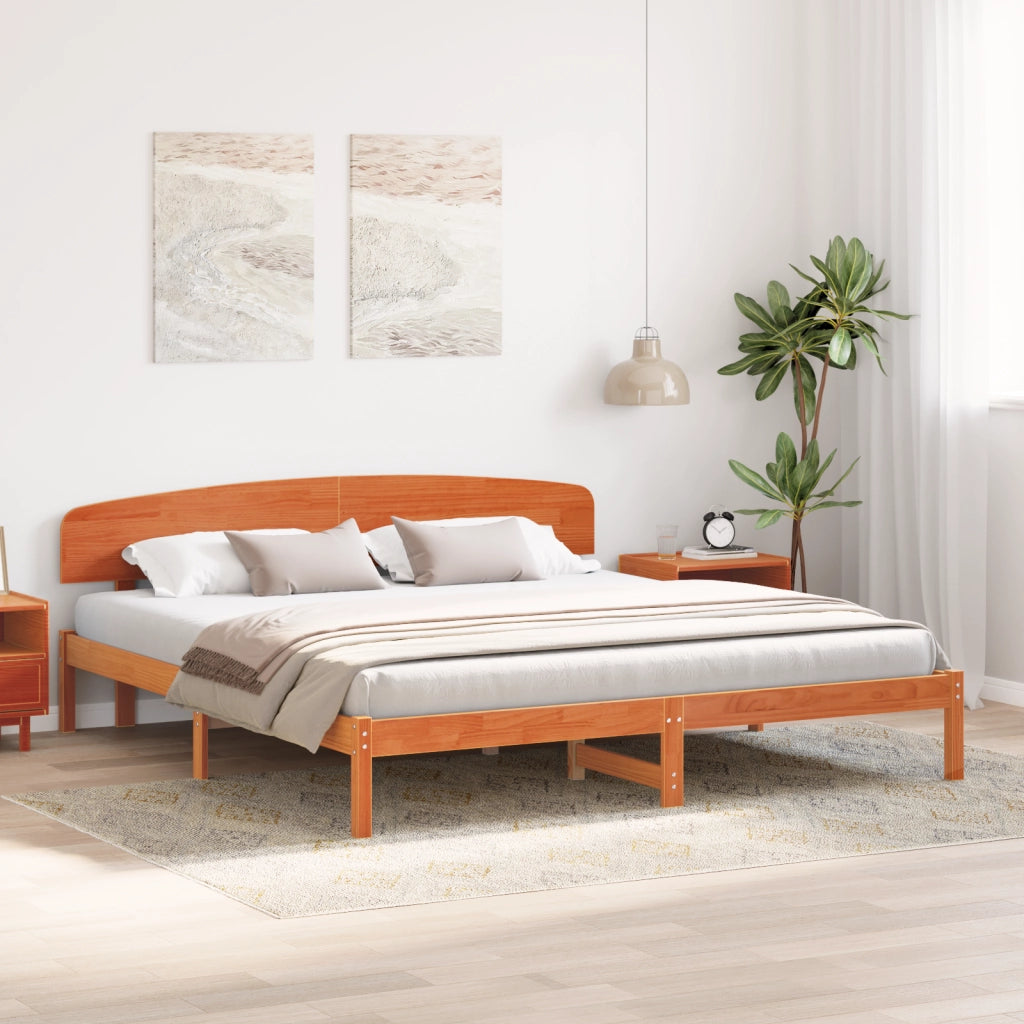 Telaio Letto con Testiera Marrone Cerato 180x200 cm Legno Massello di Pino