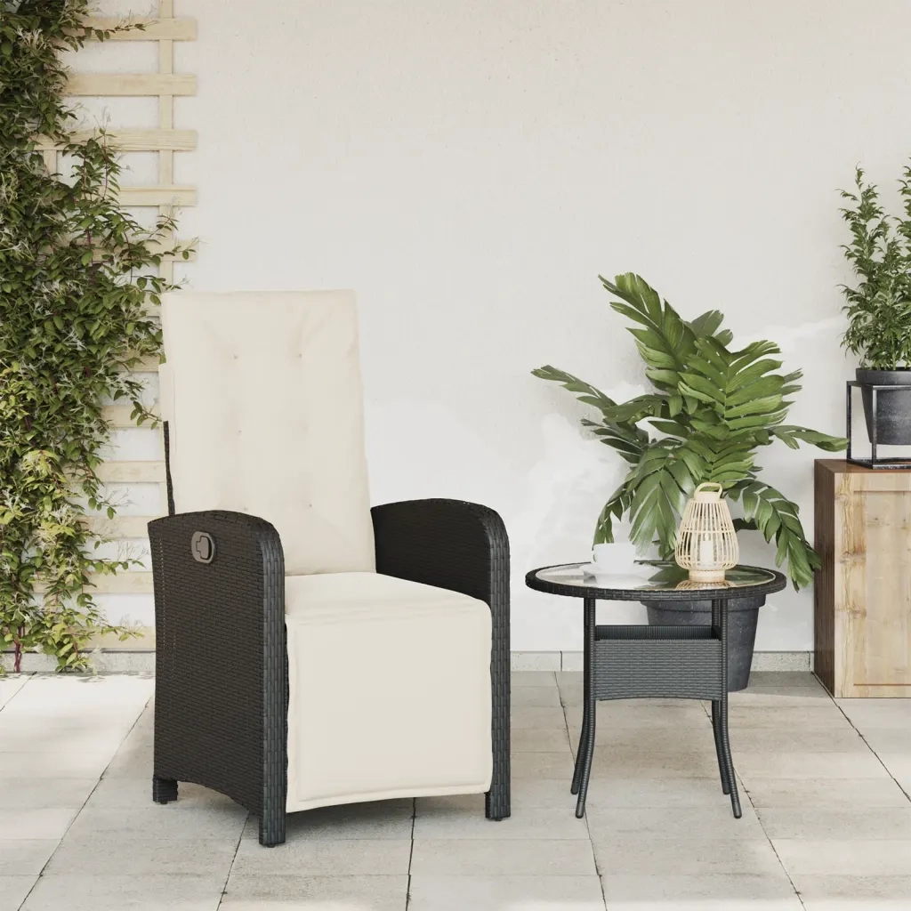 Sedia Reclinabile da Giardino | Sedie da Esterno con Poggiapiedi Nera Polyrattan