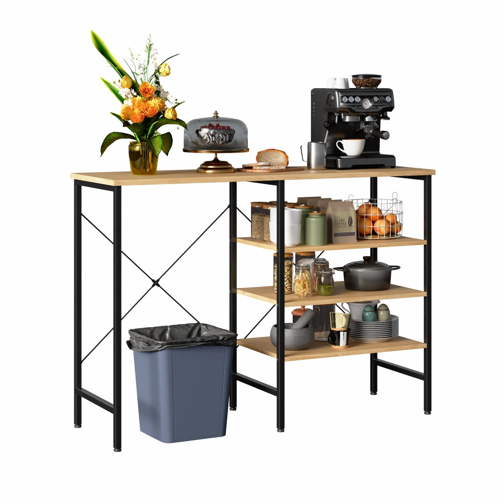Tavolo organizer multifunzionale in metallo e MDF, nero e finitura legno, montaggio flessibile, 120 x 40 x 85,5 cm