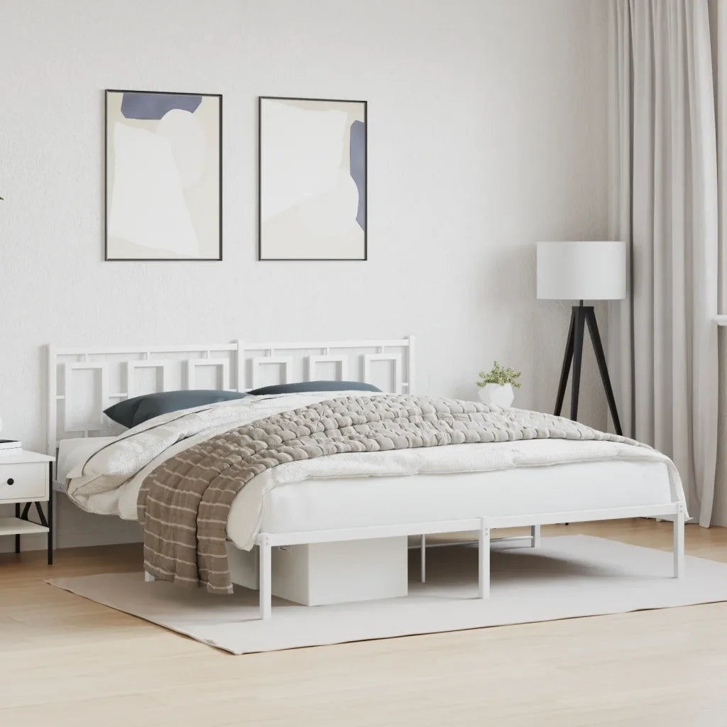 Letto matrimoniale | Letto per adulti | Giroletto con Testiera Metallo Bianco 183x213 cm