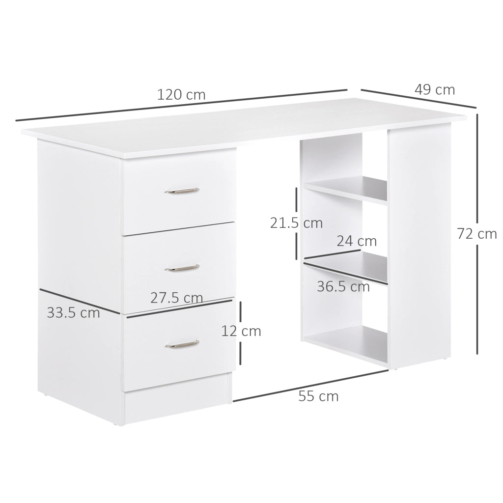 EasyComfort Scrivania Porta PC con 3 Cassetti e 3 Ripiani, Scrivania per Camera e Ufficio in Legno 120x49x72cm Bianco