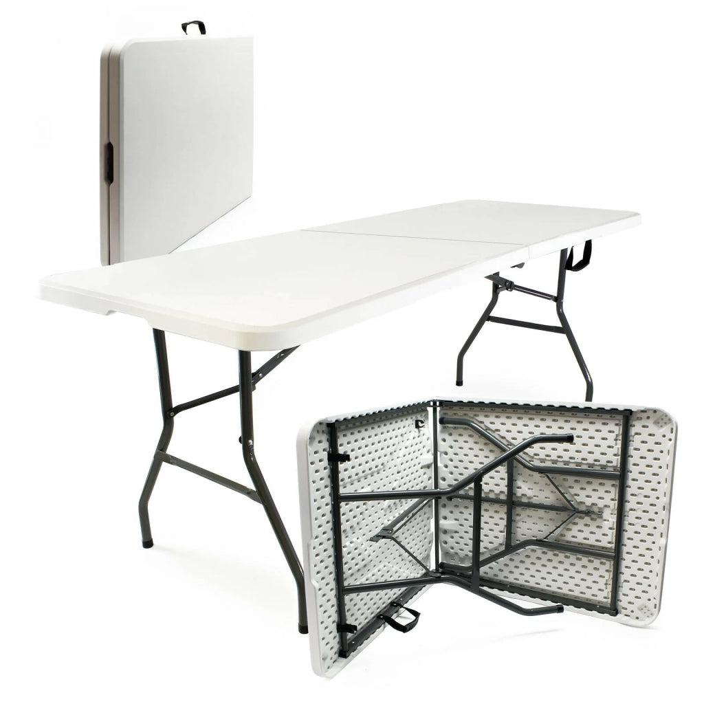 Tavolo da campeggio pieghevole portatile leggero barbecue da esterno 180 cm bianco 16_0000540