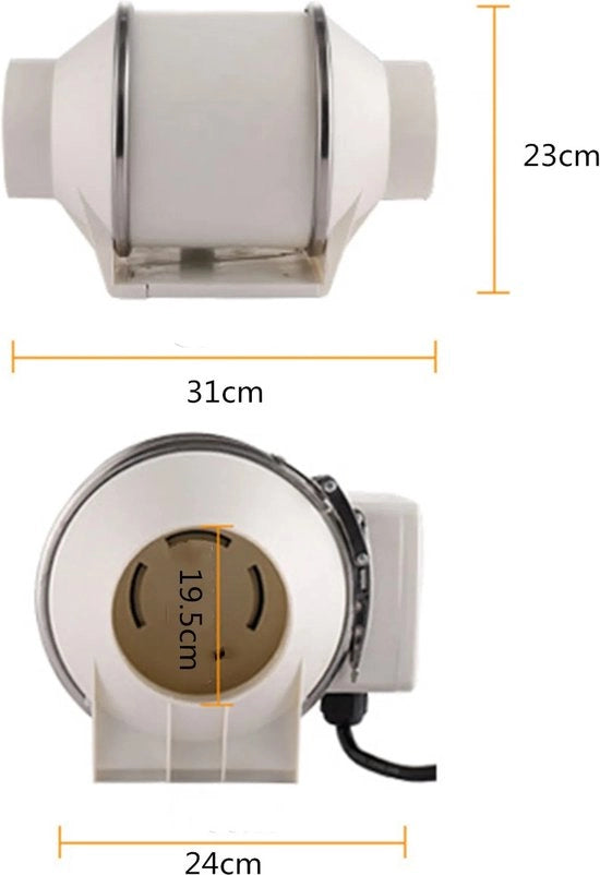 Ventilatore di aspirazione - Ventilatore di scarico - Circolazione dell'aria - Funzionamento silenzioso 43 dB - 200 mm - Bianco