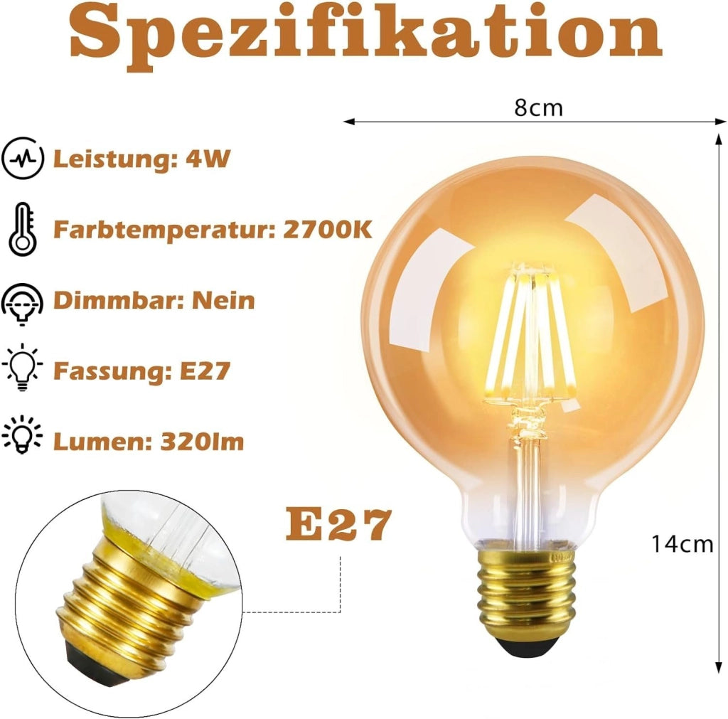 ZMH Confezione da 6 lampadine LED E27 lampada vintage G80 2700K 4W Edison filamento bianco caldo per bar bar hotel
