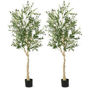 Set da 2 alberi di ulivo artificiali con vaso in plastica e 72 frutti, Piante finte di ulivo per decorazioni domestiche-Natale