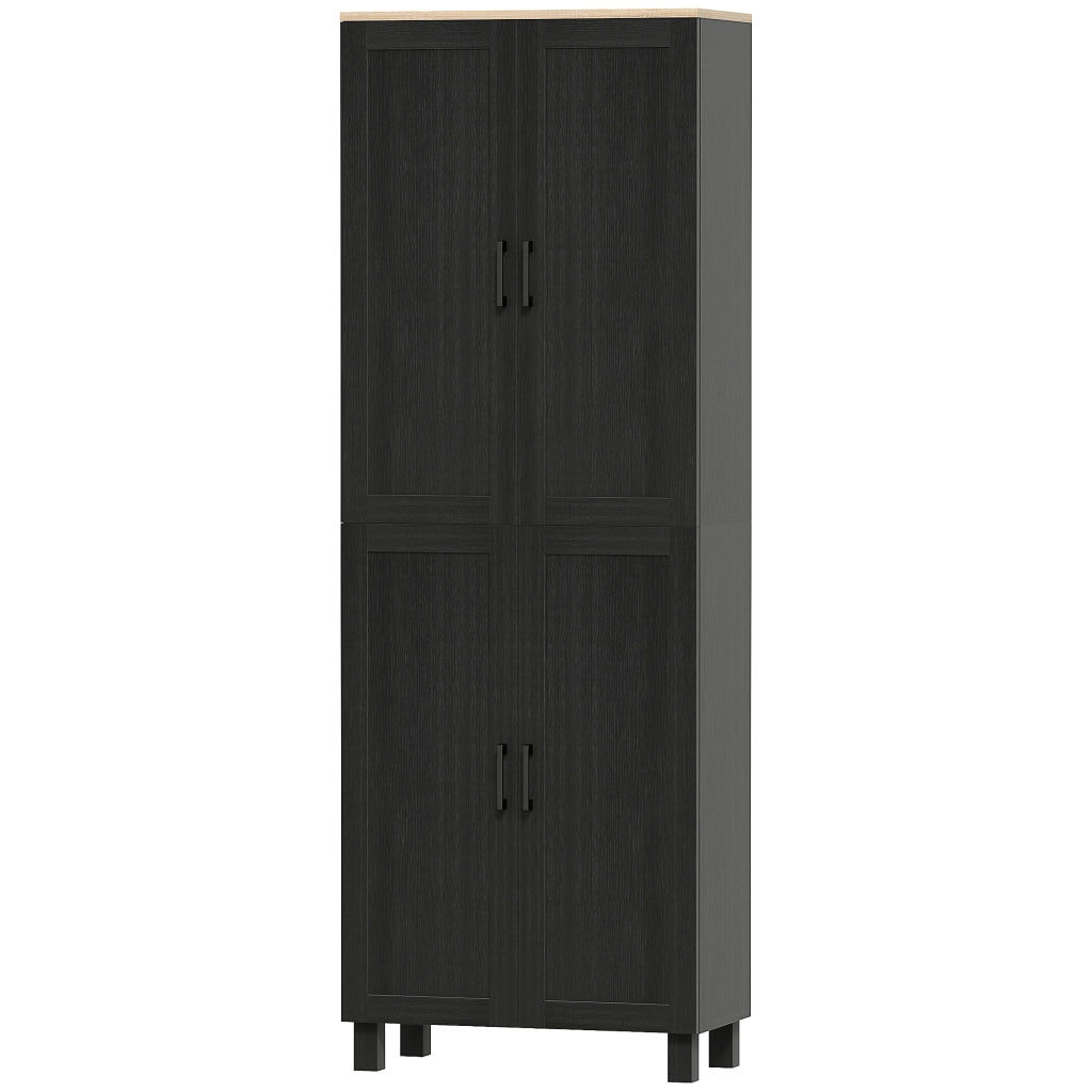 Mobile Dispensa da Cucina con 5 Ripiani Regolabili e 4 Ante ¨C Zephmum ¨C Nero, Legno, 60x30x170.5 cm