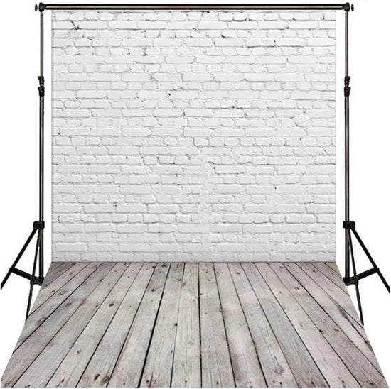 Kit di sfondo per fotografia con pannelli di gesso bianchi, pavimento in legno e accessori per studio fotografico, dimensioni 1,6x2,3yd