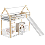 LETTO A CASTELLO con scivolo 90x200 cm bianco e naturale