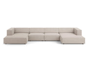Cosmopolitan Design - Divano panoramico "Arendal" 6 posti in ciniglia con effetto a coste beige scuro 