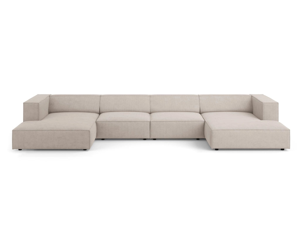Cosmopolitan Design - Divano panoramico "Arendal" 6 posti in ciniglia con effetto a coste beige scuro 
