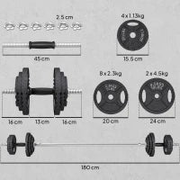 Pesi per Palestra 2 in 1 da 42 kg con 14 Dischi, Bilanciere e Manubri, in Acciaio, 180x24x24 cm, Nero
