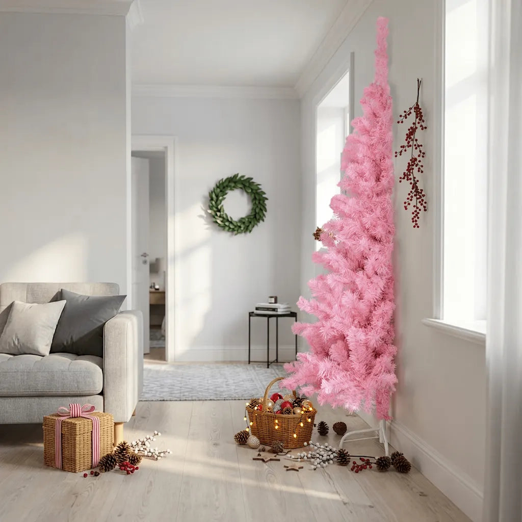 Albero di Natale Artificiale a Metà con Supporto Rosa 240cm PVC 344674