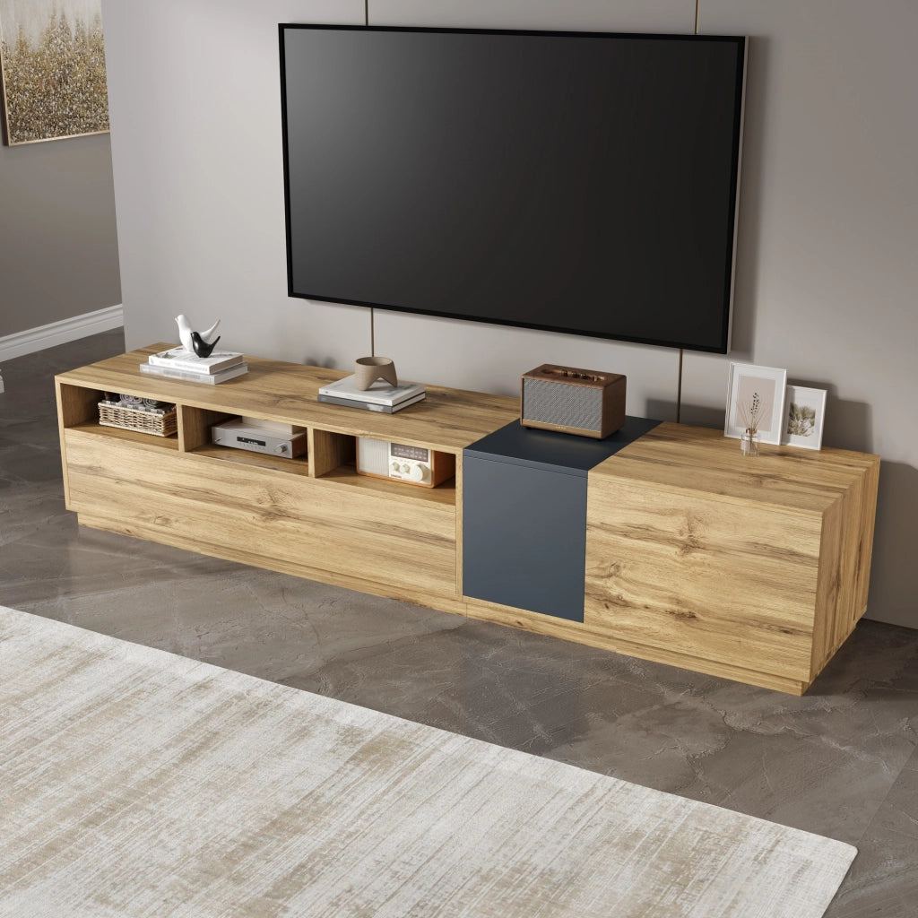 OKWISH Mobile TV con 3 Vani, 3 Ante e Passacavi, Stile Moderno per Soggiorno, in Pannello Truciolare, 200 x 45 x 45 cm