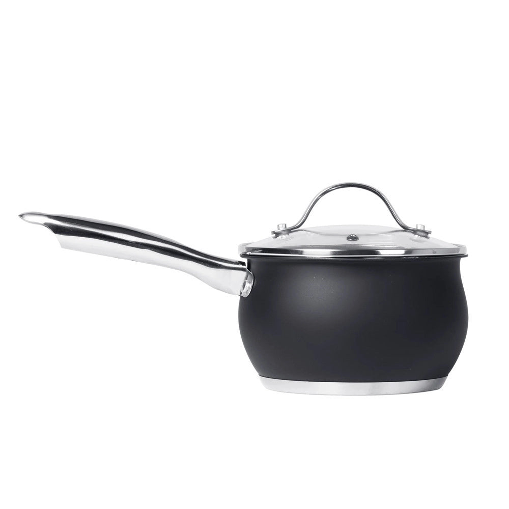 Trade Shop - Set Batteria Di Pentole Con Coperchi 8 Pezzi In Acciaio Inox Linea Blackcook Cucina -