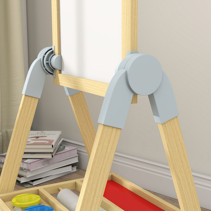 Cavalletto per Bambini Doppia Lavagna per Gesso e Pennarelli Lavagnetta Magnetica e Rotolo di Carta Legno