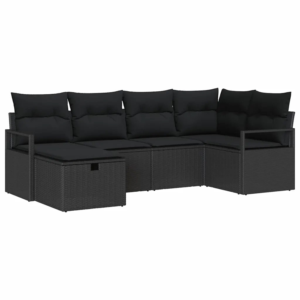 Set di divani con cuscino con archiviazione Nero polyrattan
