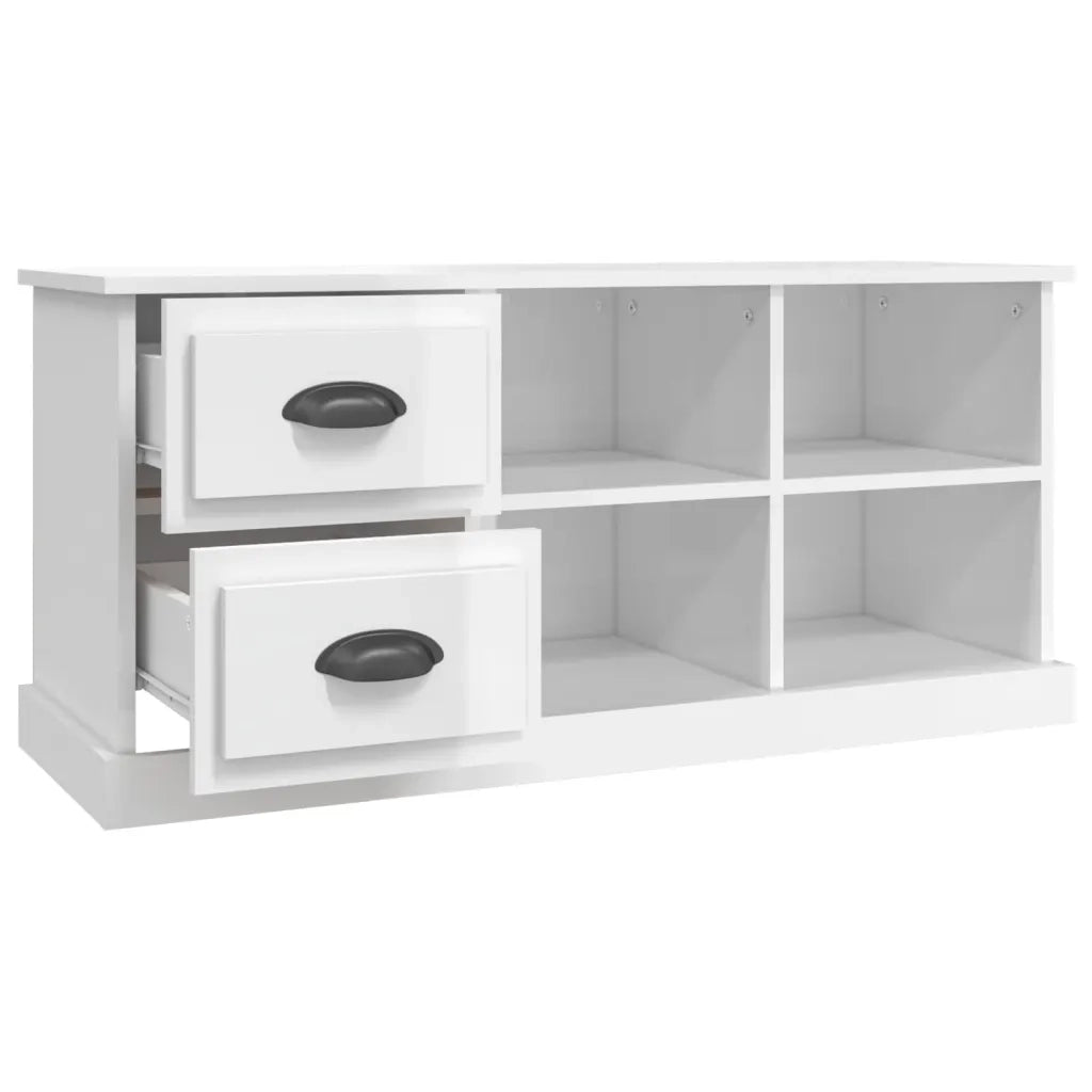Mobile Porta TV Bianco Lucido 102x35,5x47,5cm Legno Multistrato 816178
