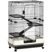 Gabbia a 3 Piani in Metallo con Vassoio per Roditori, Conigli e Furetti con 4 Ruote, 81.2x52.7x114cm, Nera