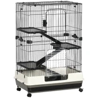 Gabbia a 3 Piani in Metallo con Vassoio per Roditori, Conigli e Furetti con 4 Ruote, 81.2x52.7x114cm, Nera
