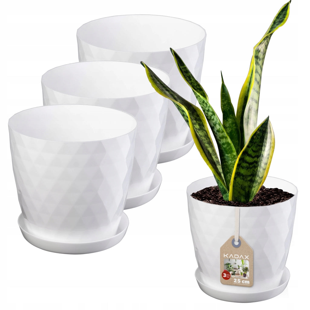 Vaso da fiori KADAX, fioriera, coperchio, 25 cm, supporto per fiori, plastica bianca, 3 pezzi.