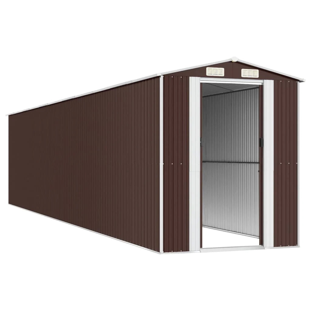 Casetta da giardino cabina ripostiglio capanno da esterno capanno per attrezzi robusta scura 192 x 938 x 223 cm acciaio zincato marrone 02_0022326