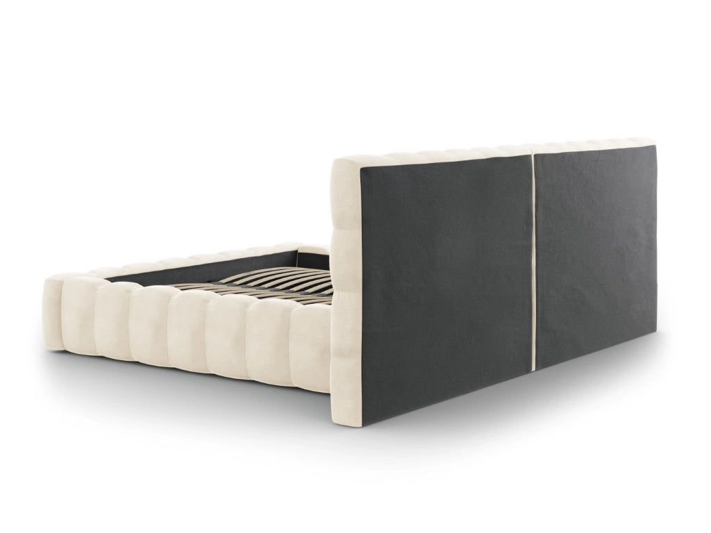 Cosmopolitan Design - Letto a cassettone con testiera doppia "Bali" 140x200cm in velluto beige chiaro 