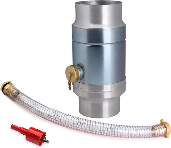 Raccoglitore d'acqua di pioggia 100 mm con connessione a serpentina e a vaso per tubo di pioggia zinco alluminio a doppia parete DN100 - per regolatore di pioggia