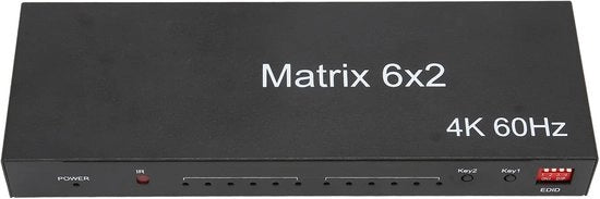 Divisore HDMI 6x2 con telecomando e supporto per Ultra HD 4K 60Hz EDID 3D HDCP 2.2 - 6 ingressi 2 uscita.