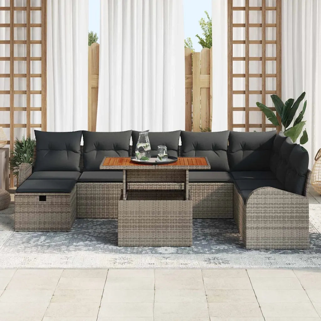 Set Divano da Giardino 9 pcs Grigio polyrattan