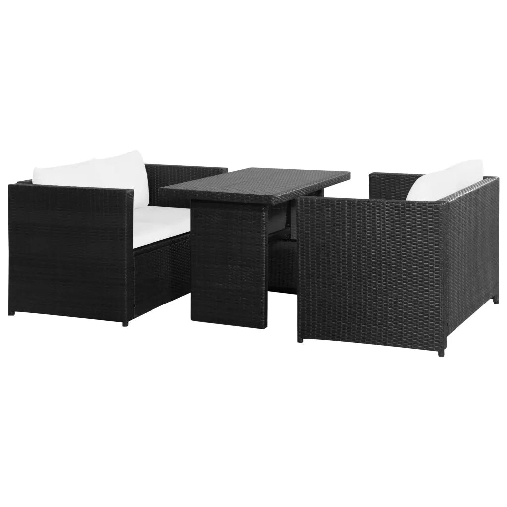 Set Divani da Giardino 3 pz con Cuscini in Polyrattan Nero cod mxl 32030