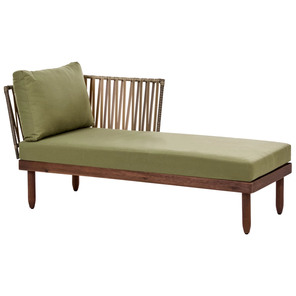 Set Lounge da Esterno in Legno di Acacia con Cuscini Verdi Poltrona in Finto Rattan Tavolino Sinistro 4 Posti