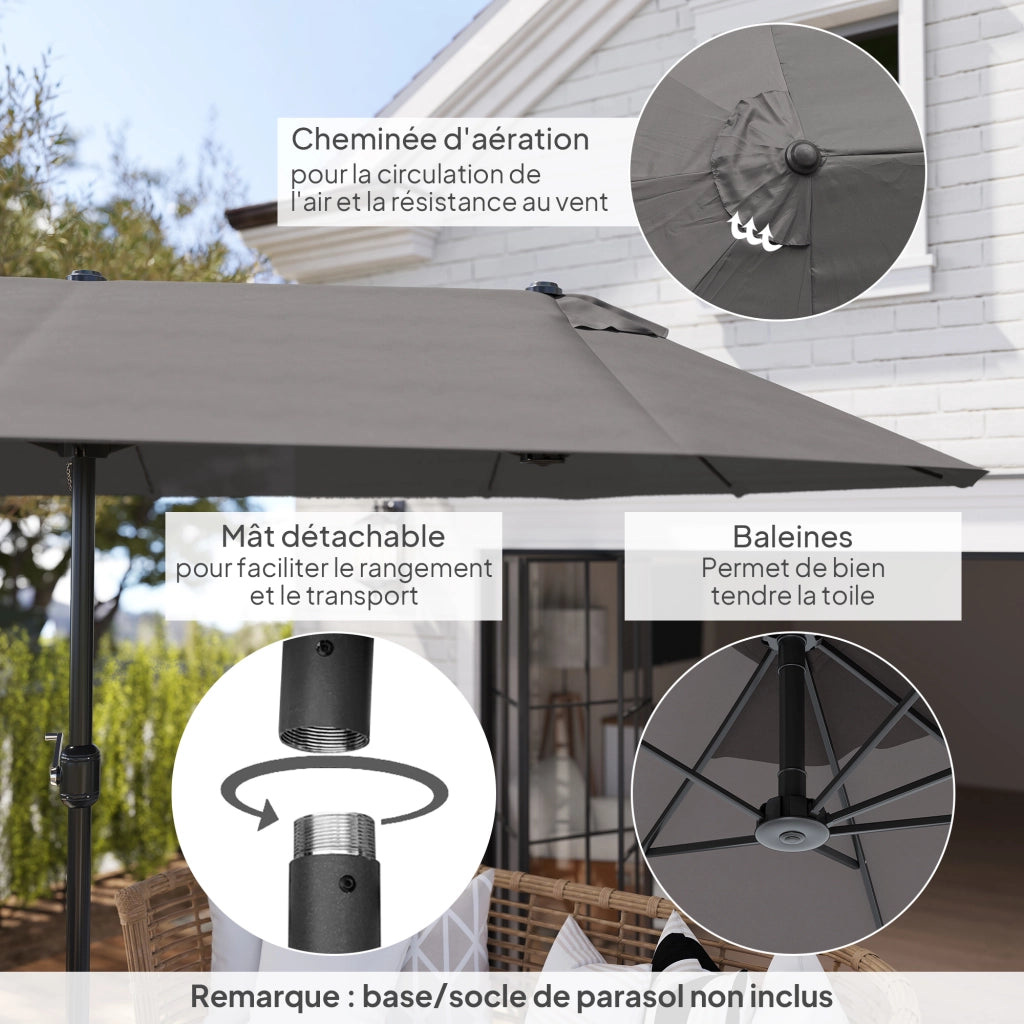 Parasole da giardino esterno doppio ¨C zephmum ¨C grigio acciaio poliestere 4.6x2.7x2.4 m