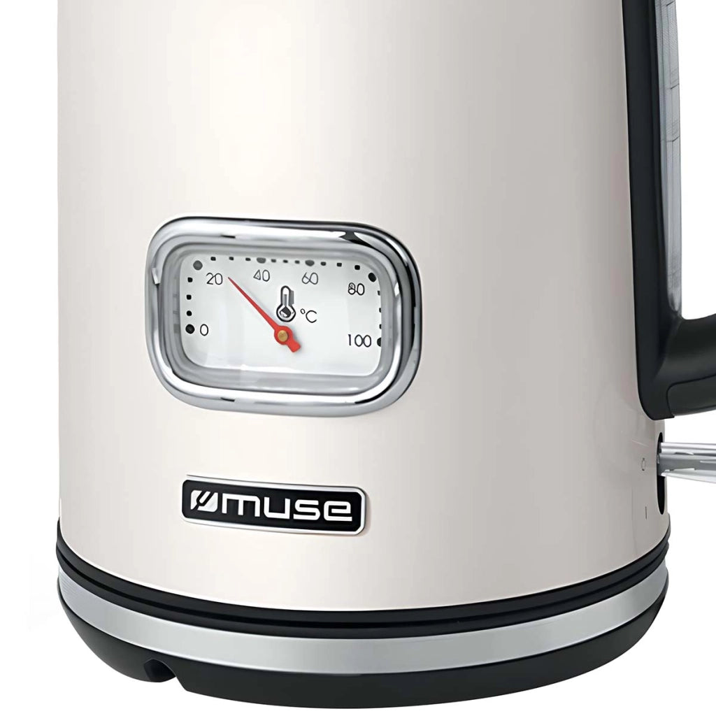 Bollitore Elettrico 1.7L 2200W in Acciaio Inossidabile con Termometro Bianco Muse