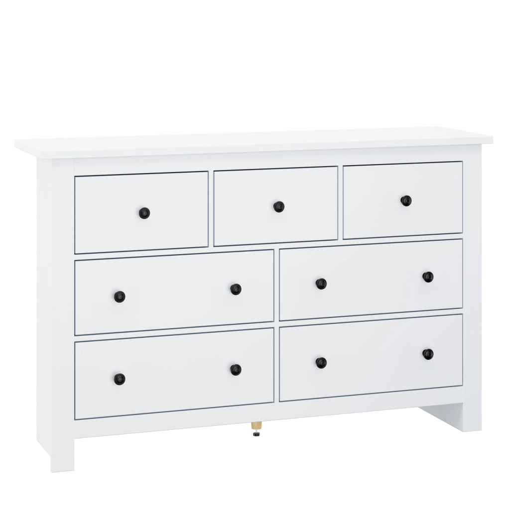 Credenza bianca con 7 cassetti in pannello di particelle, capiente e versatile per la casa
