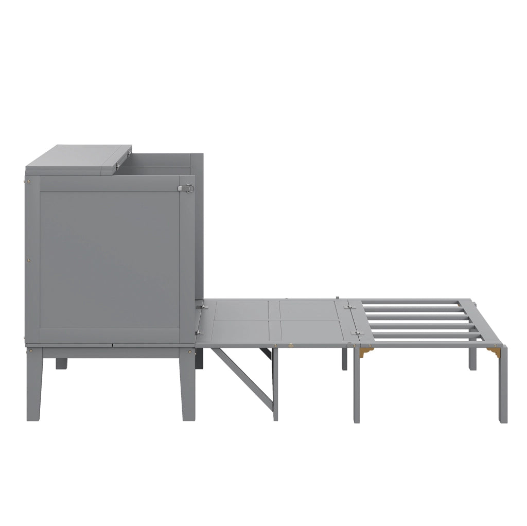 Letto a scomparsa verticale 90x200 cm con rete a doghe, grigio