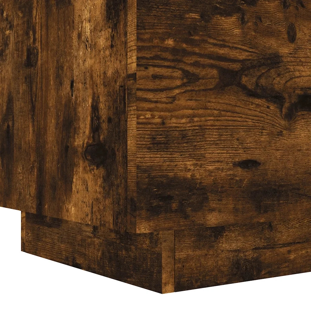 Comodino | Armadio da Notte | Mobiletto da notte con Luci LED Rovere Fumo in Legno Multistrato